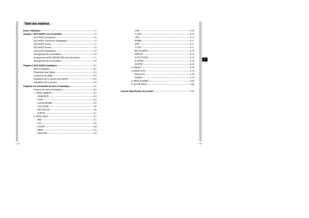 Samsung SCC-643AP manual Table des matières, SCC-643P 