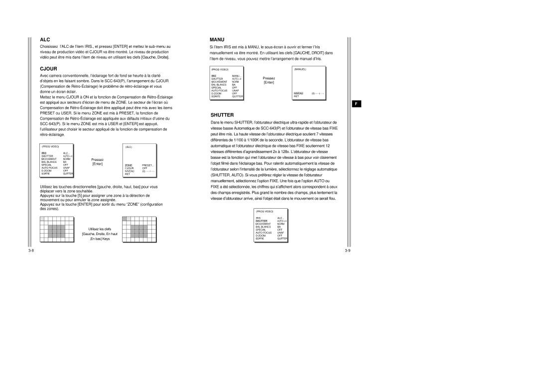 Samsung SCC-643AP manual Cjour, Manuellement va être montré. En utilisant les clefs, GAUCHE, Droit, En bas Keys 