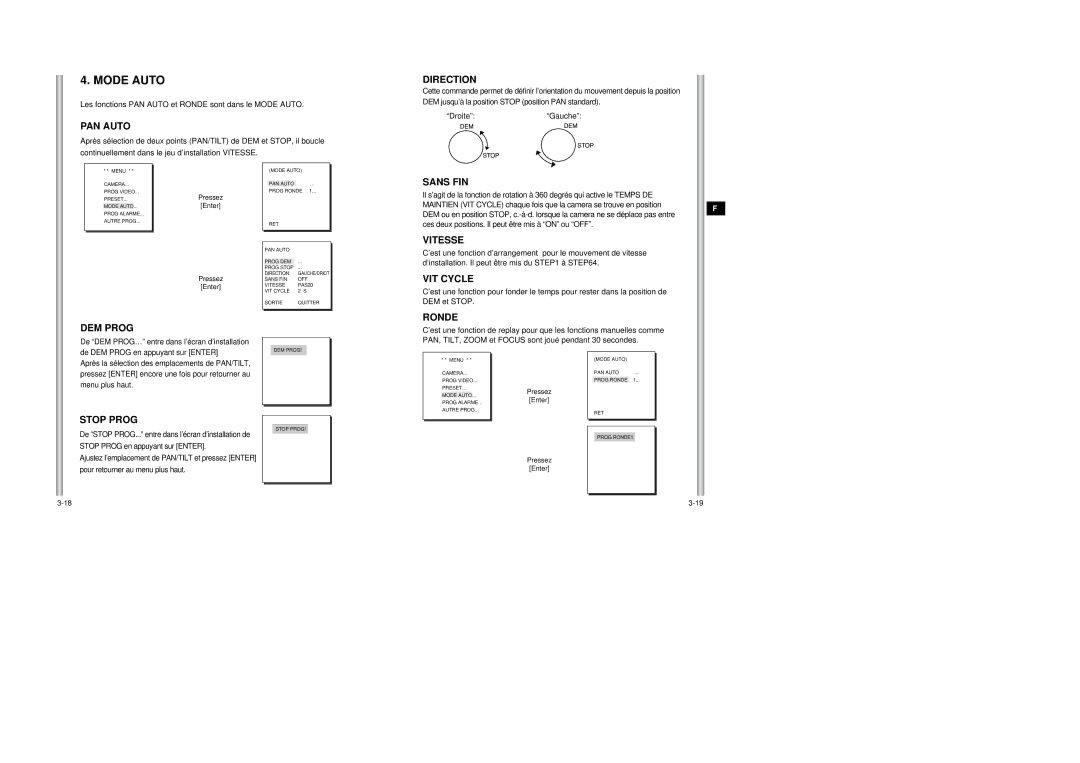 Samsung SCC-643AP manual Mode Auto 