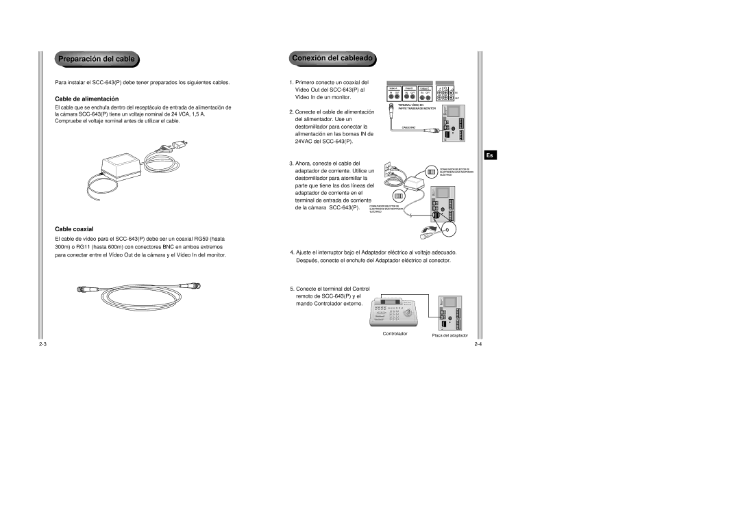 Samsung SCC-643AP manual Preparación del cable, Conexión del cableado, Cable de alimentación, Cable coaxial 