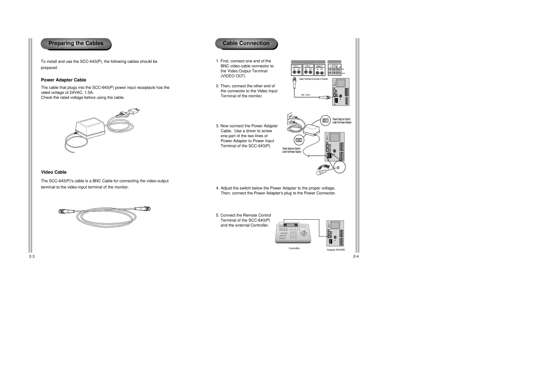 Samsung SCC-643P, SCC-643AP manual Check the rated voltage before using the cable, Connect the Remote Control 