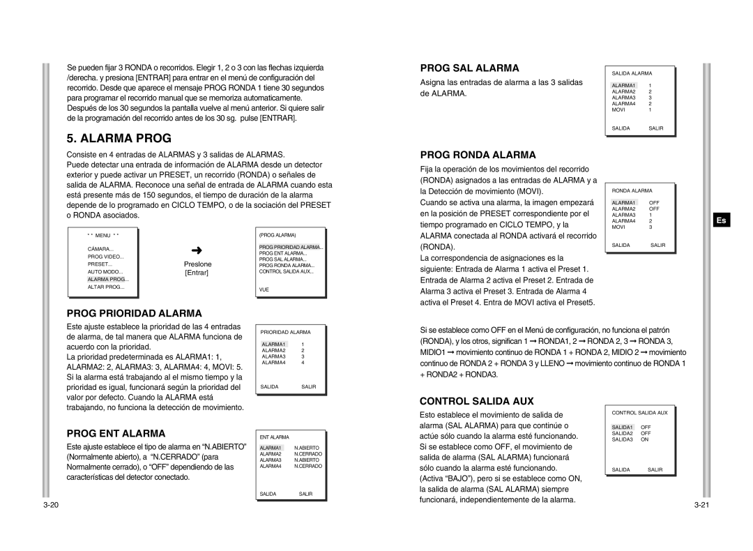 Samsung SCC-643P manual Alarma Prog 