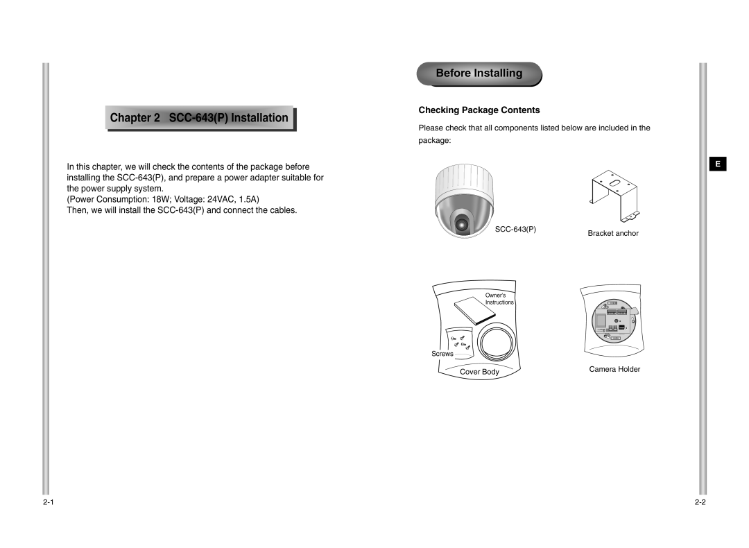 Samsung SCC-643P manual Before Installing, CC- 643P Installatio n, Checking Package Contents 