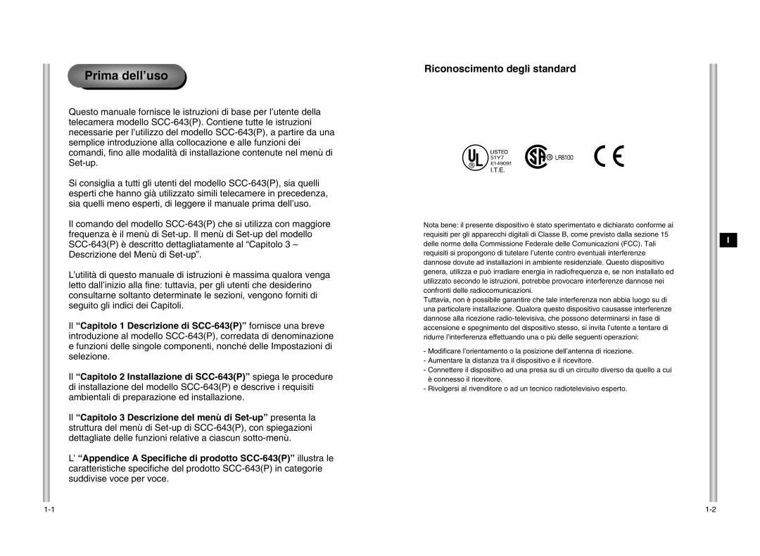 Samsung SCC-643P manual Prima dell’uso, Riconoscimento degli standard 