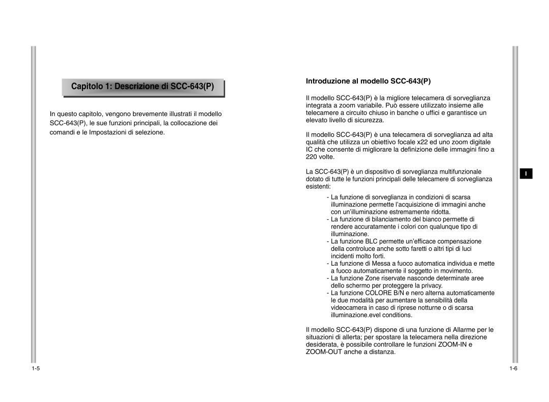 Samsung manual Capitolo 1 Descrizione di SCC-643P, Introduzione al modello SCC-643P 