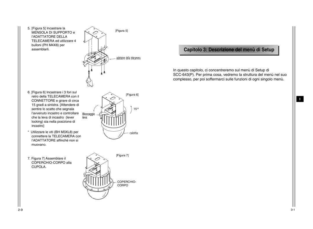 Samsung SCC-643P manual Ap ito lo 3 Descrizione del menù di Setu p, Cupola 