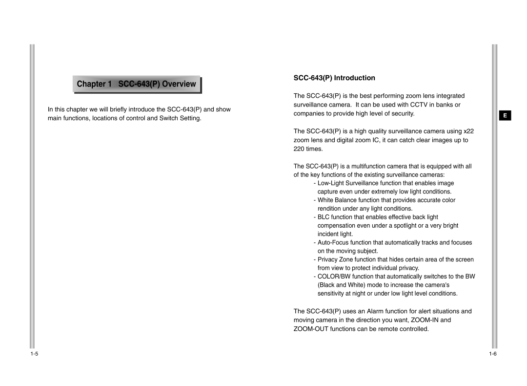 Samsung manual Chapter, CC- 643 P Overvie w, SCC-643P Introduction 