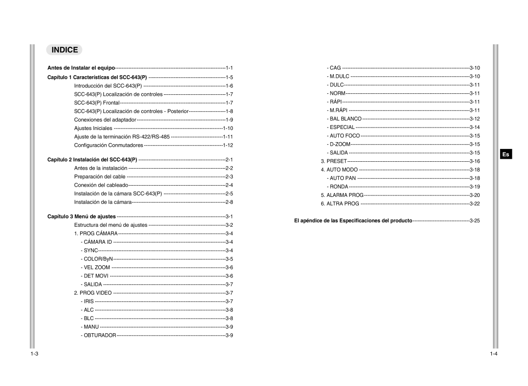 Samsung SCC-643P manual Indice 