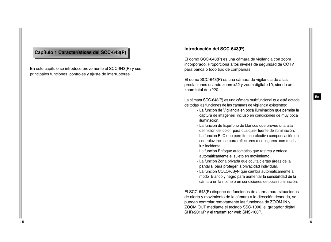 Samsung manual Cap ít u lo 1 C ar a cterísticas del SCC 64 3P, Introducción del SCC-643P 