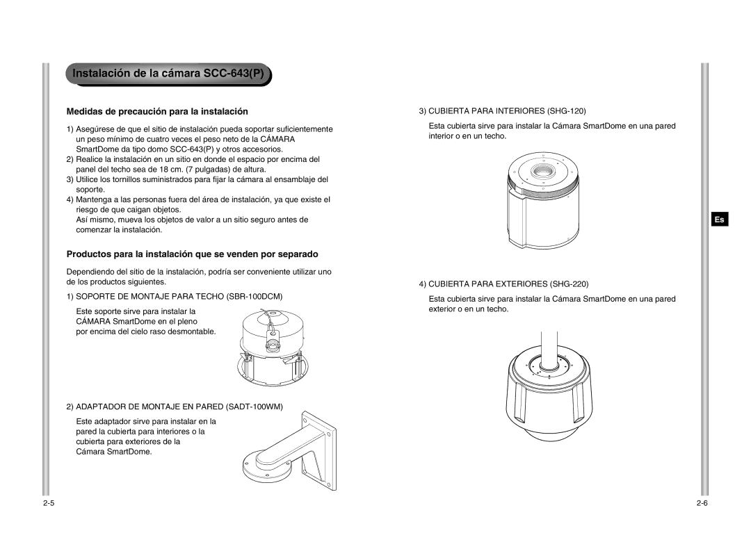 Samsung manual Instalación de la cámara SCC-643P, Medidas de precaución para la instalación 