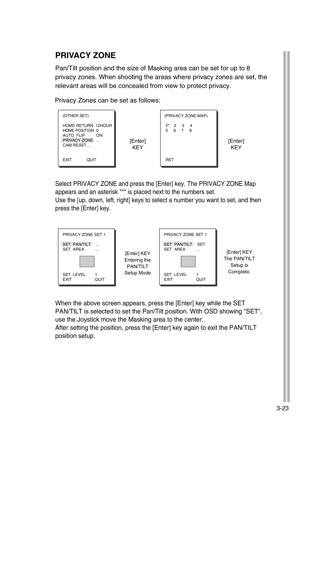 Samsung SCC-643P manual Privacy Zone, Pan/Tilt 