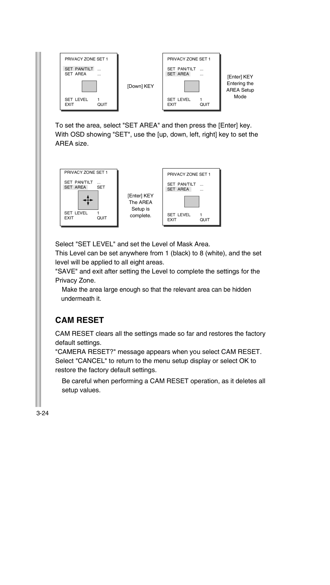 Samsung SCC-643P manual CAM Reset 