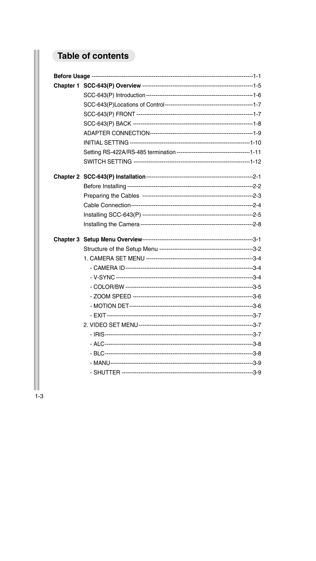 Samsung SCC-643P manual Table of contents 