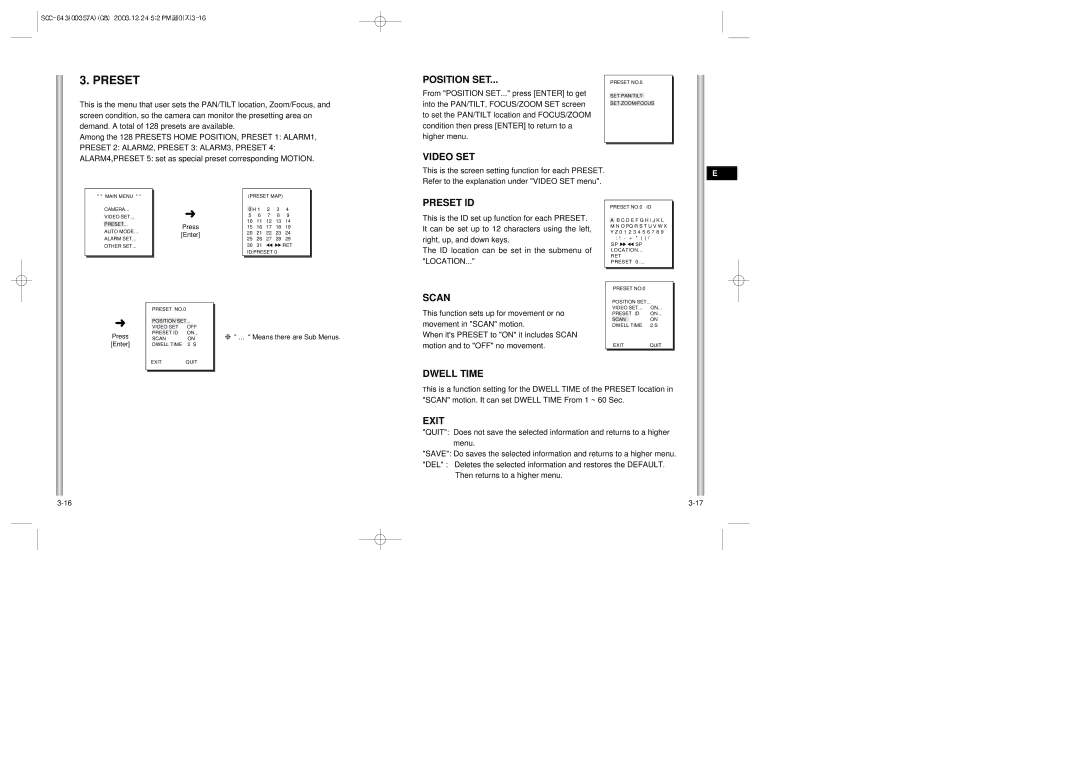 Samsung SCC-643(P) instruction manual Preset 