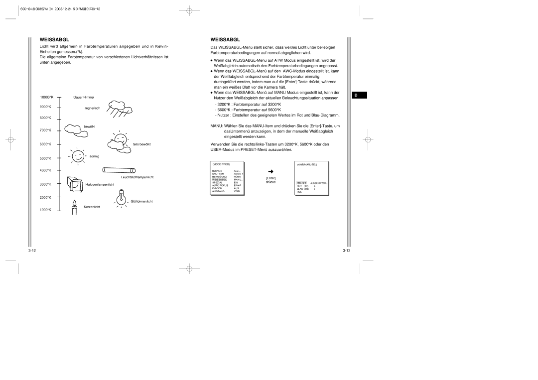 Samsung SCC-643(P) instruction manual Weissabgl 