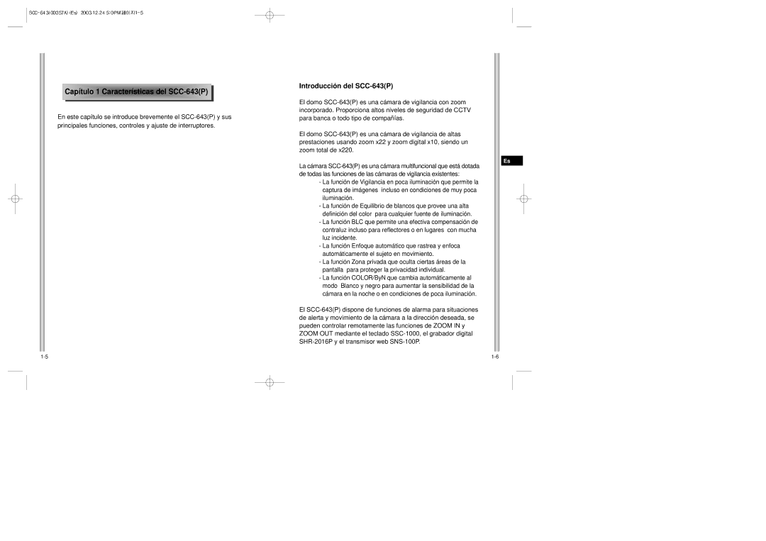 Samsung SCC-643(P) instruction manual Introducción del SCC-643P, Capítulo 1 Caract erís ticas del SCC- 643P 