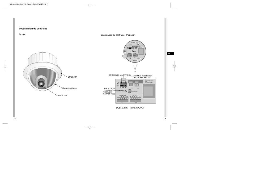 Samsung SCC-643(P) instruction manual Localización de controles, Cubierta externa Lente Zoom 