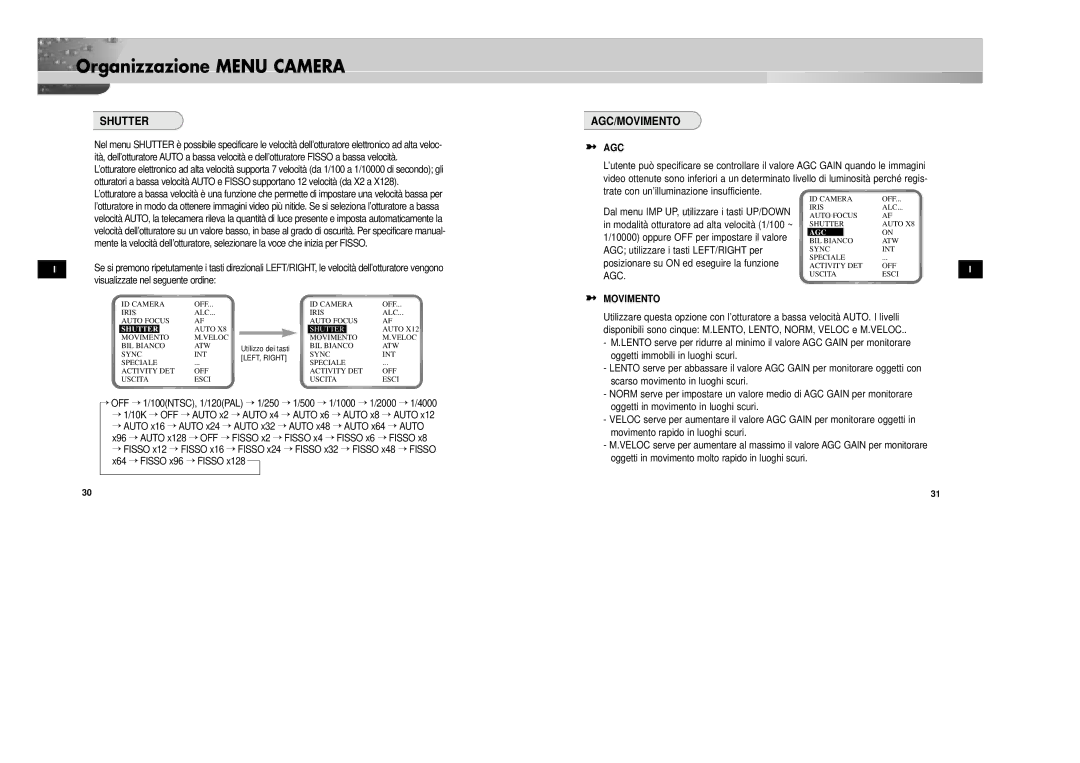 Samsung SCC-931TN, SCC-931TP/XEG manual Agc/Movimento 