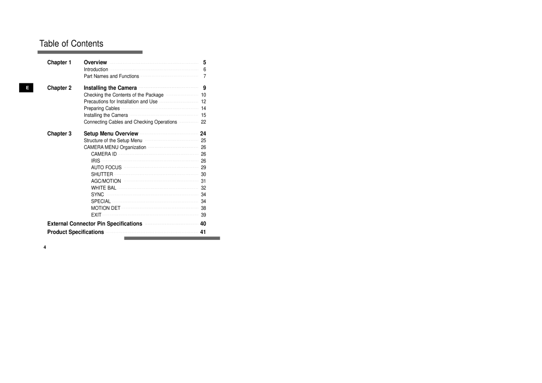 Samsung SCC-931TP/XEG, SCC-931TN manual Chapter Overview, Table of Contents 