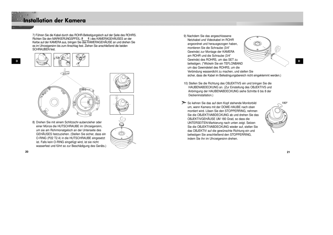 Samsung SCC-931TP/XEG, SCC-931TN manual 180º 