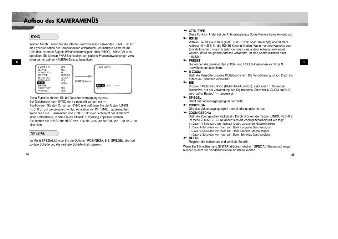 Samsung SCC-931TP/XEG, SCC-931TN manual Spezial, Bib, Spiegel, Zoom Geschw 