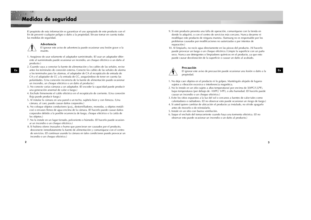 Samsung SCC-931TN, SCC-931TP/XEG manual Medidas de seguridad, Advertencia 