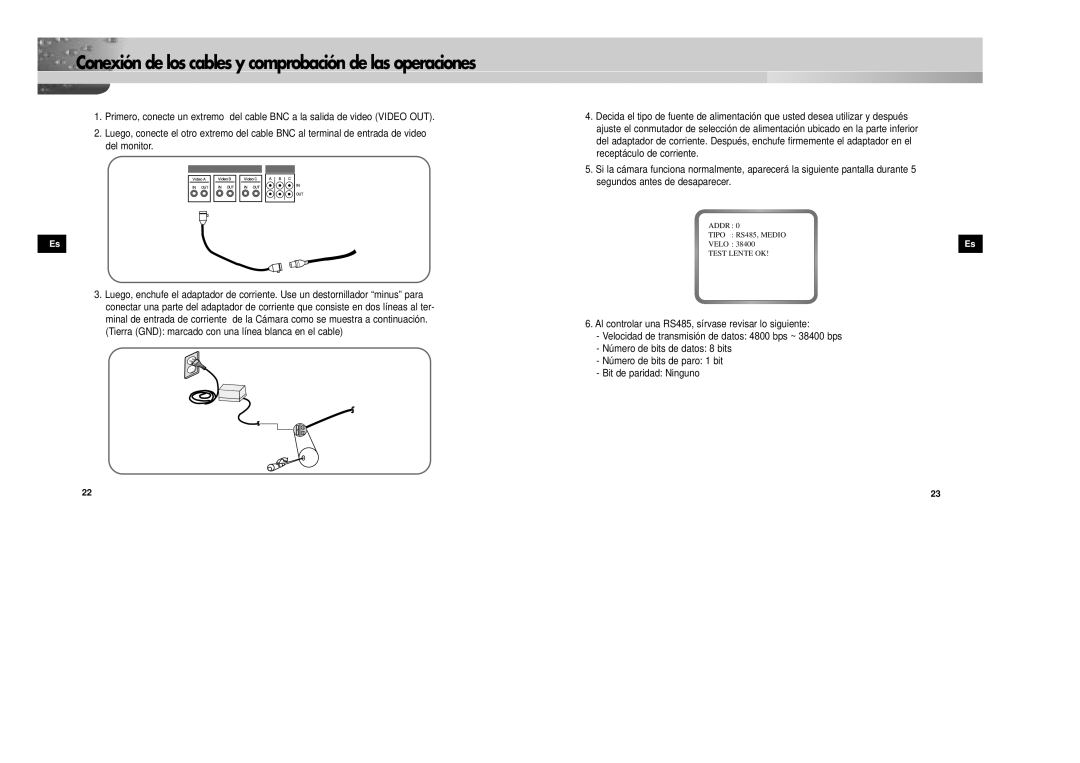 Samsung SCC-931TP/XEG, SCC-931TN manual Conexión de los cables y comprobación de las operaciones 