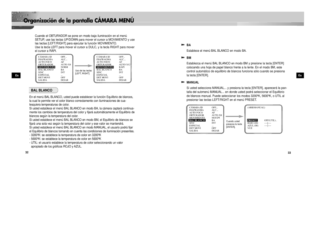 Samsung SCC-931TN, SCC-931TP/XEG manual BAL Blanco, Movimiento 