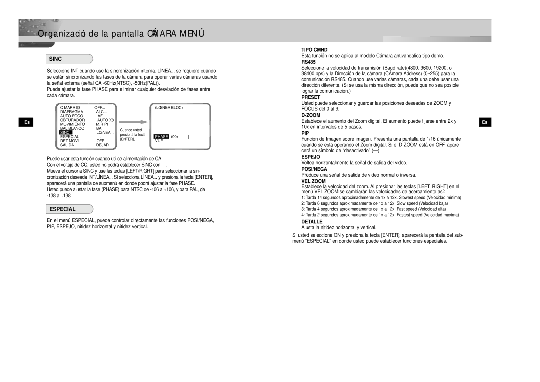 Samsung SCC-931TP/XEG, SCC-931TN manual Sinc, Especial 