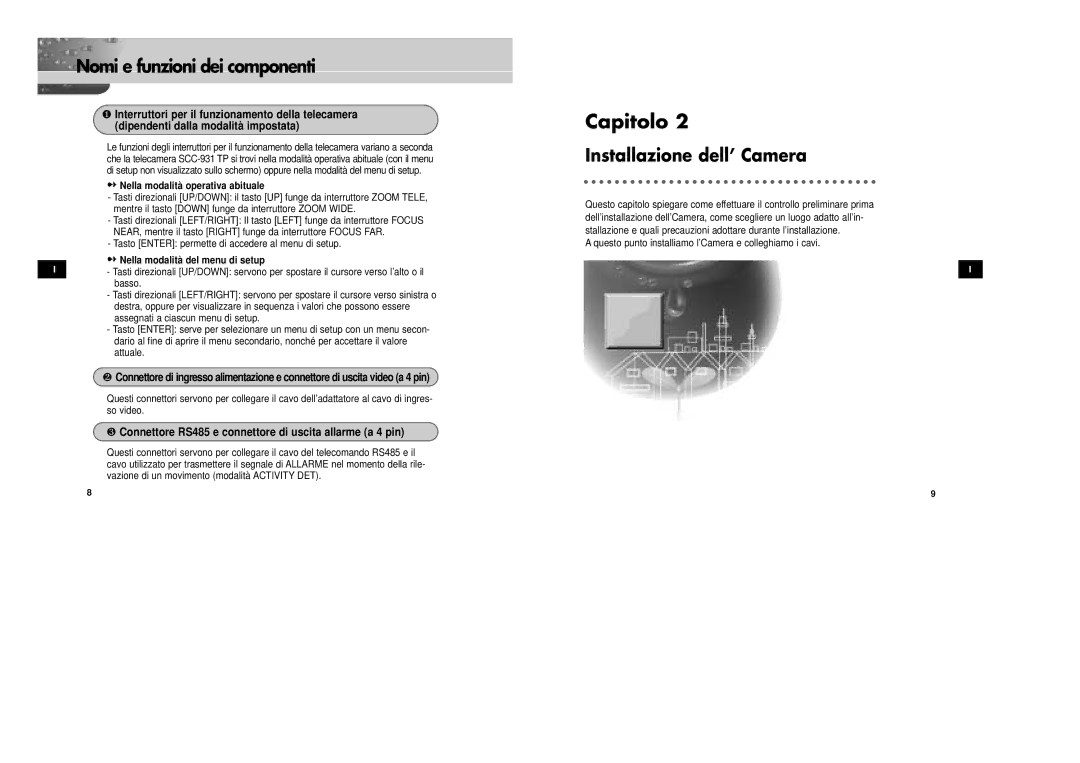 Samsung SCC-931TP/XEG, SCC-931TN Installazione dell’ Camera, ❸ Connettore RS485 e connettore di uscita allarme a 4 pin 