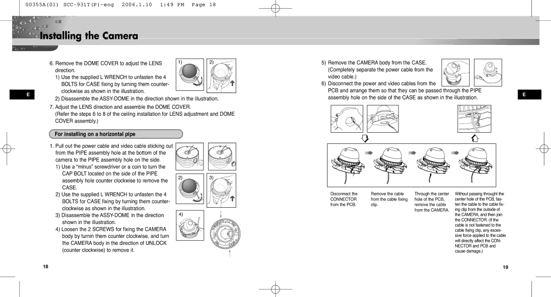 Samsung SCC-931TP user manual For installing on a horizontal pipe 