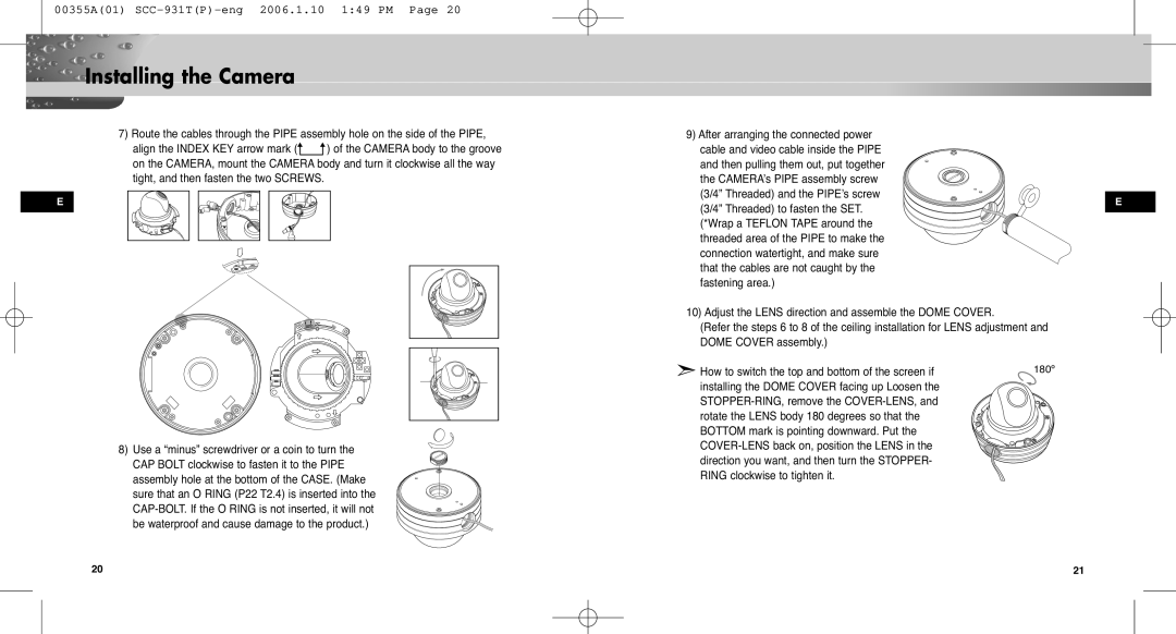 Samsung SCC-931TP user manual Adjust the Lens direction and assemble the Dome Cover 