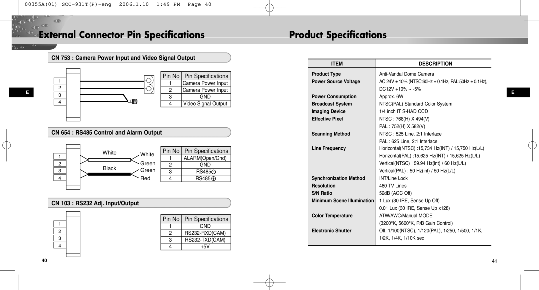 Samsung SCC-931TP user manual Description 