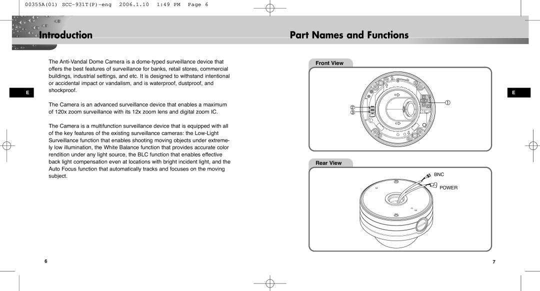 Samsung SCC-931TP user manual Introduction Part Names and Functions, Front View Rear View 