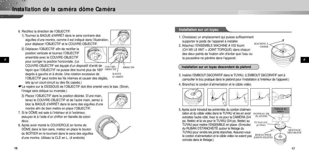 Samsung SCC-931TP manual Installation sur un tuyau descendant du plafond 