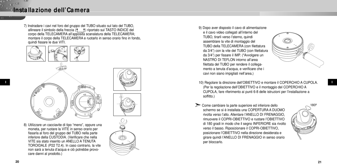 Samsung SCC-931TP manual Soffitto Come cambiare la parte superiore ed inferiore dello 