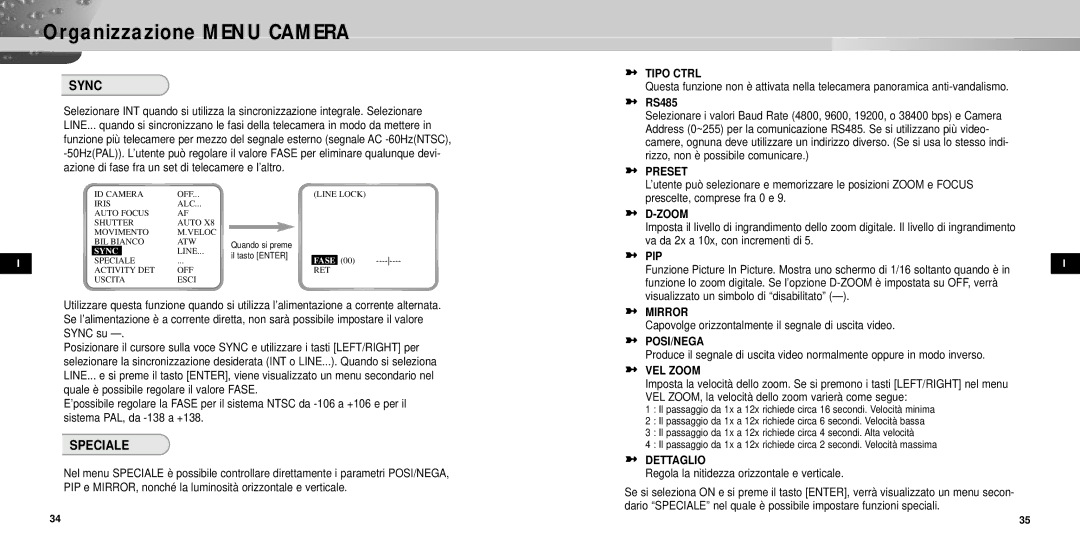 Samsung SCC-931TP manual Sync, Speciale 