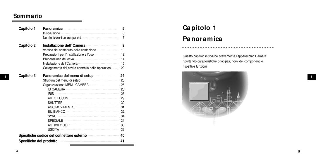 Samsung SCC-931TP manual Sommario, Introduzione Nomi e funzioni dei componenti 