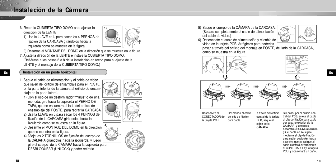 Samsung SCC-931TP manual Instalación en un poste horizontal 