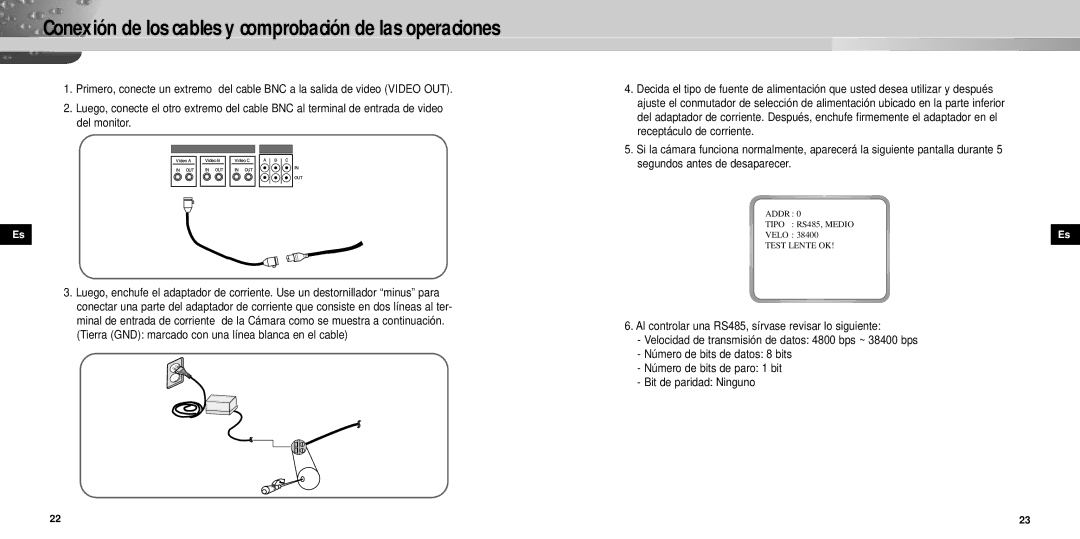 Samsung SCC-931TP manual Conexión de los cables y comprobación de las operaciones 