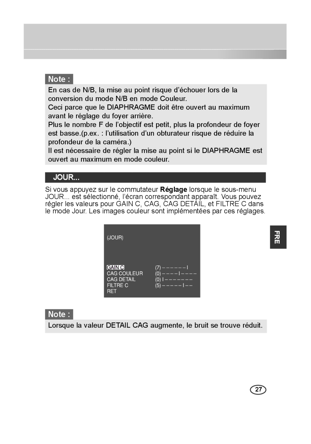 Samsung SCC-A2313P, SCC-A2013P, SCC-B2013P, SCC-B2313P manual Jour 