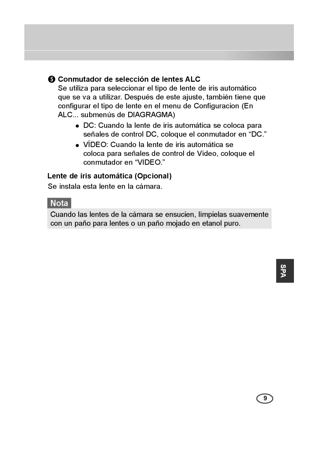 Samsung SCC-B2013P, SCC-A2013P, SCC-B2313P manual Conmutador de selección de lentes ALC, Lente de iris automática Opcional 