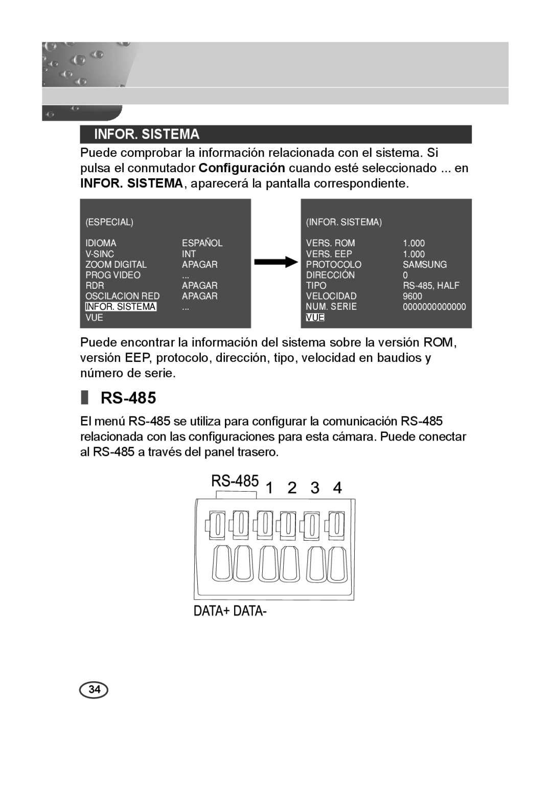 Samsung SCC-B2313P, SCC-A2013P, SCC-B2013P, SCC-A2313P manual RS-485, INFOR. Sistema 