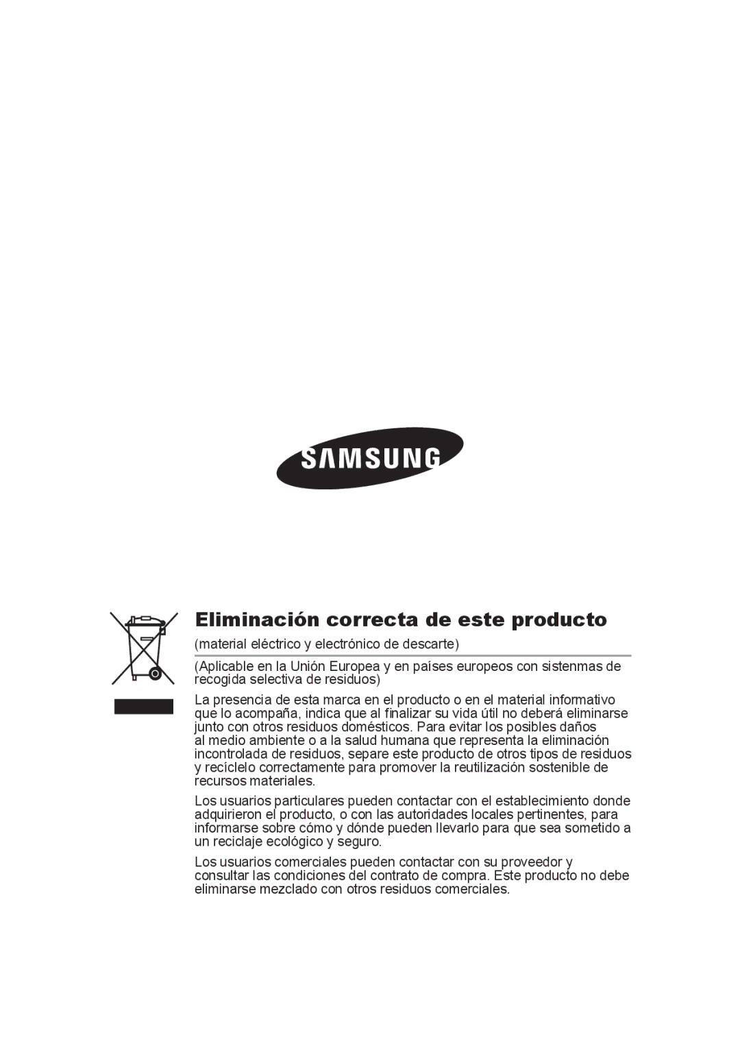 Samsung SCC-A2013P, SCC-B2013P, SCC-B2313P, SCC-A2313P manual Eliminación correcta de este producto 