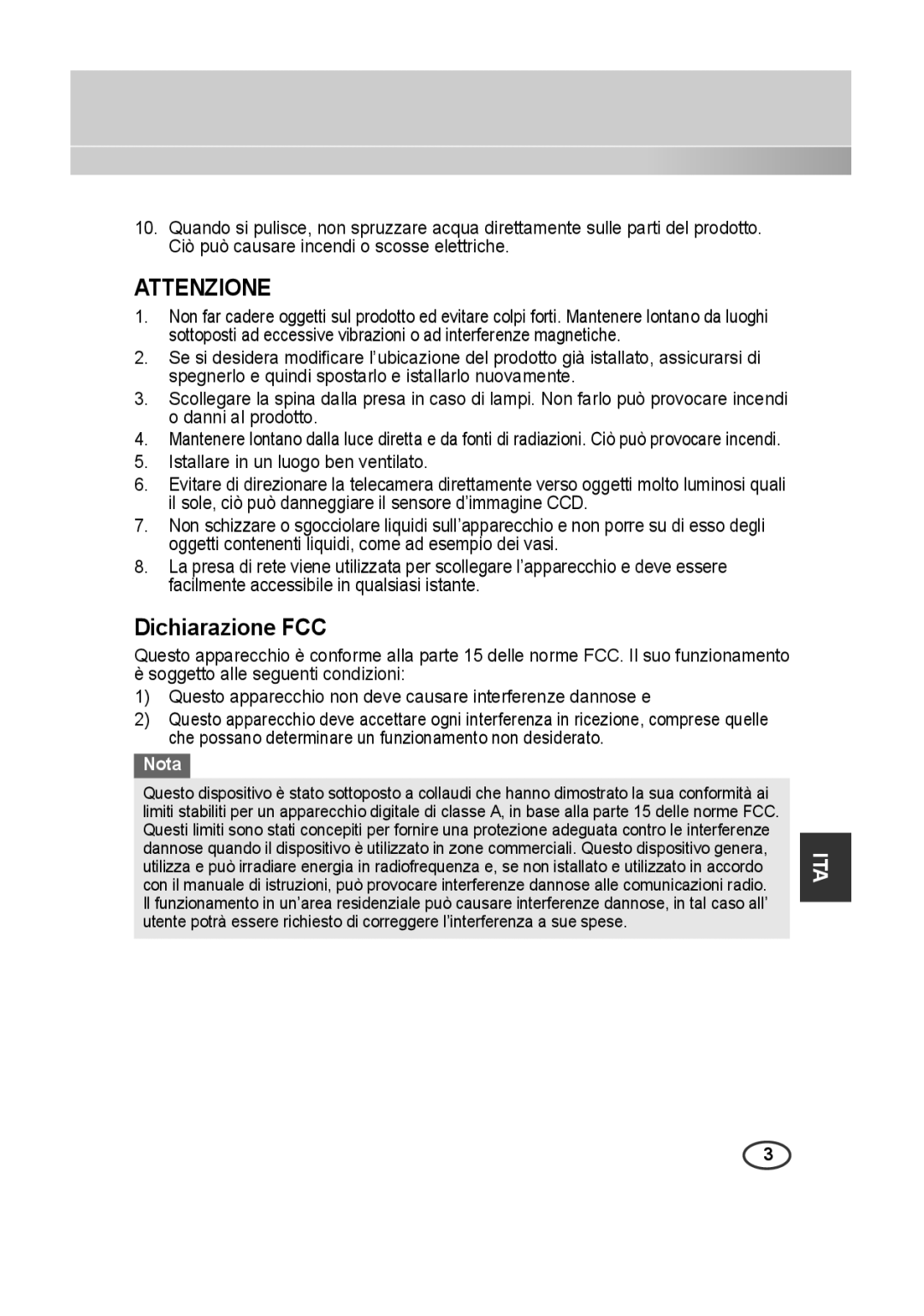 Samsung SCC-A2313P, SCC-A2013P, SCC-B2013P, SCC-B2313P manual Attenzione 