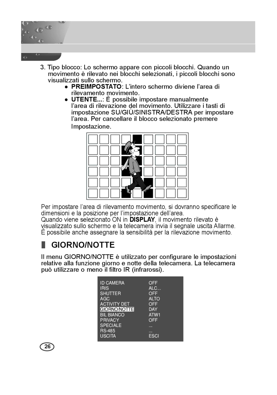 Samsung SCC-B2313P, SCC-A2013P, SCC-B2013P, SCC-A2313P manual Giorno/Notte 