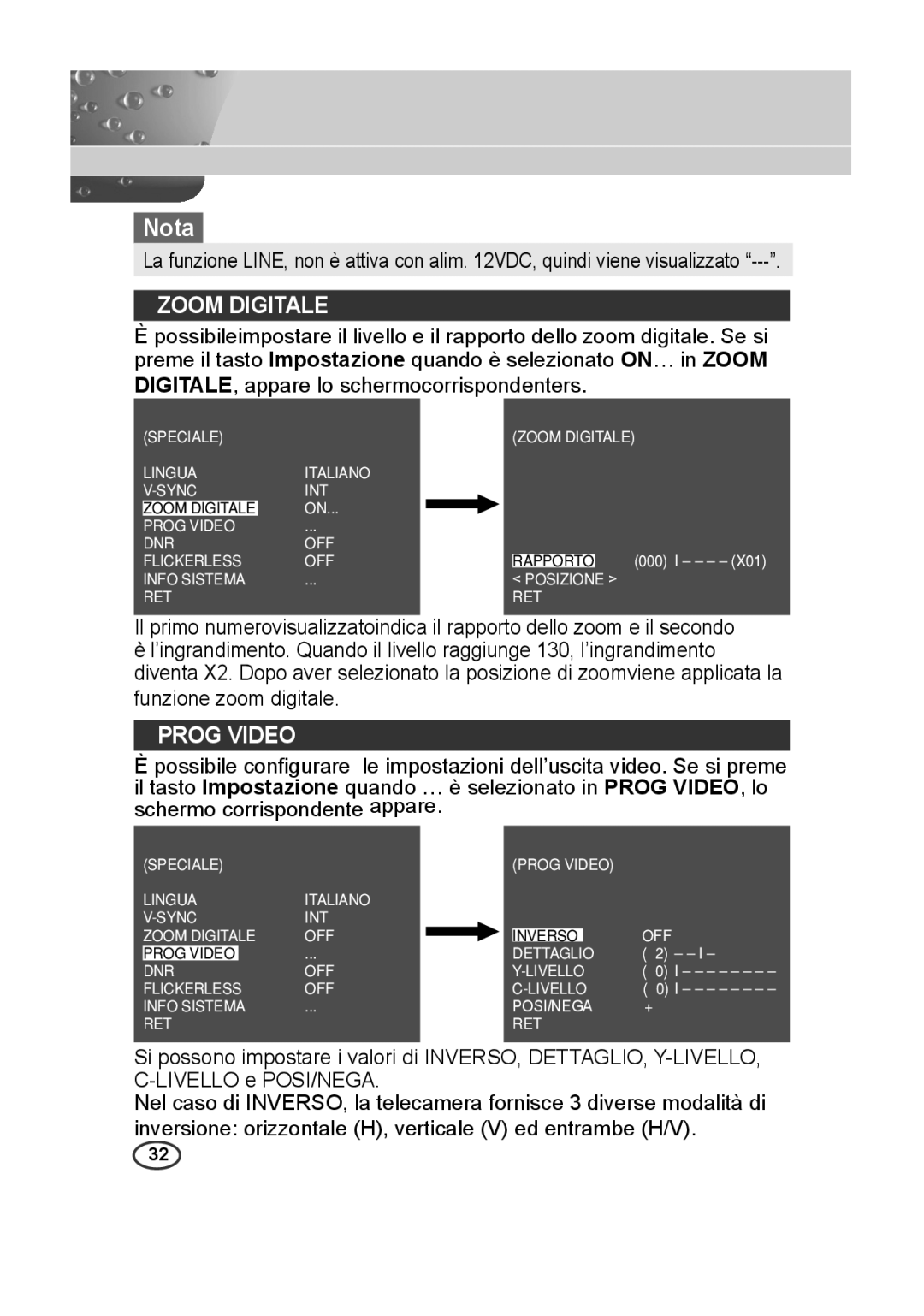 Samsung SCC-A2013P, SCC-B2013P, SCC-B2313P, SCC-A2313P manual Zoom Digitale, Prog Video 