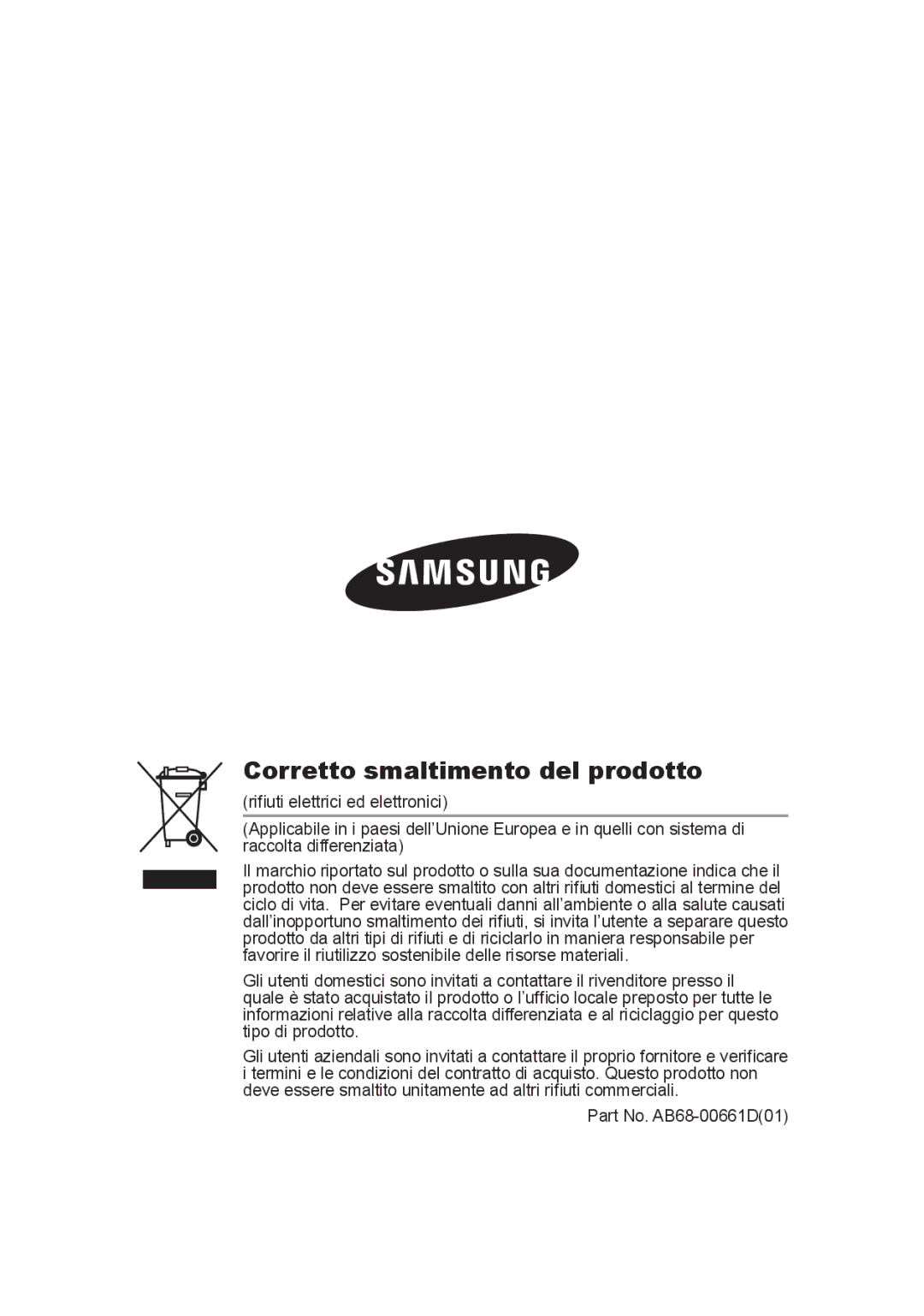 Samsung SCC-A2013P, SCC-B2013P, SCC-B2313P, SCC-A2313P manual Corretto smaltimento del prodotto 