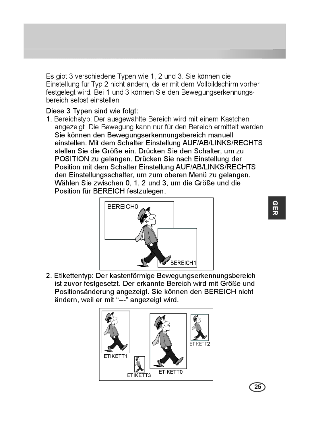 Samsung SCC-B2013P, SCC-A2013P, SCC-B2313P, SCC-A2313P manual BEREICH0 BEREICH1 