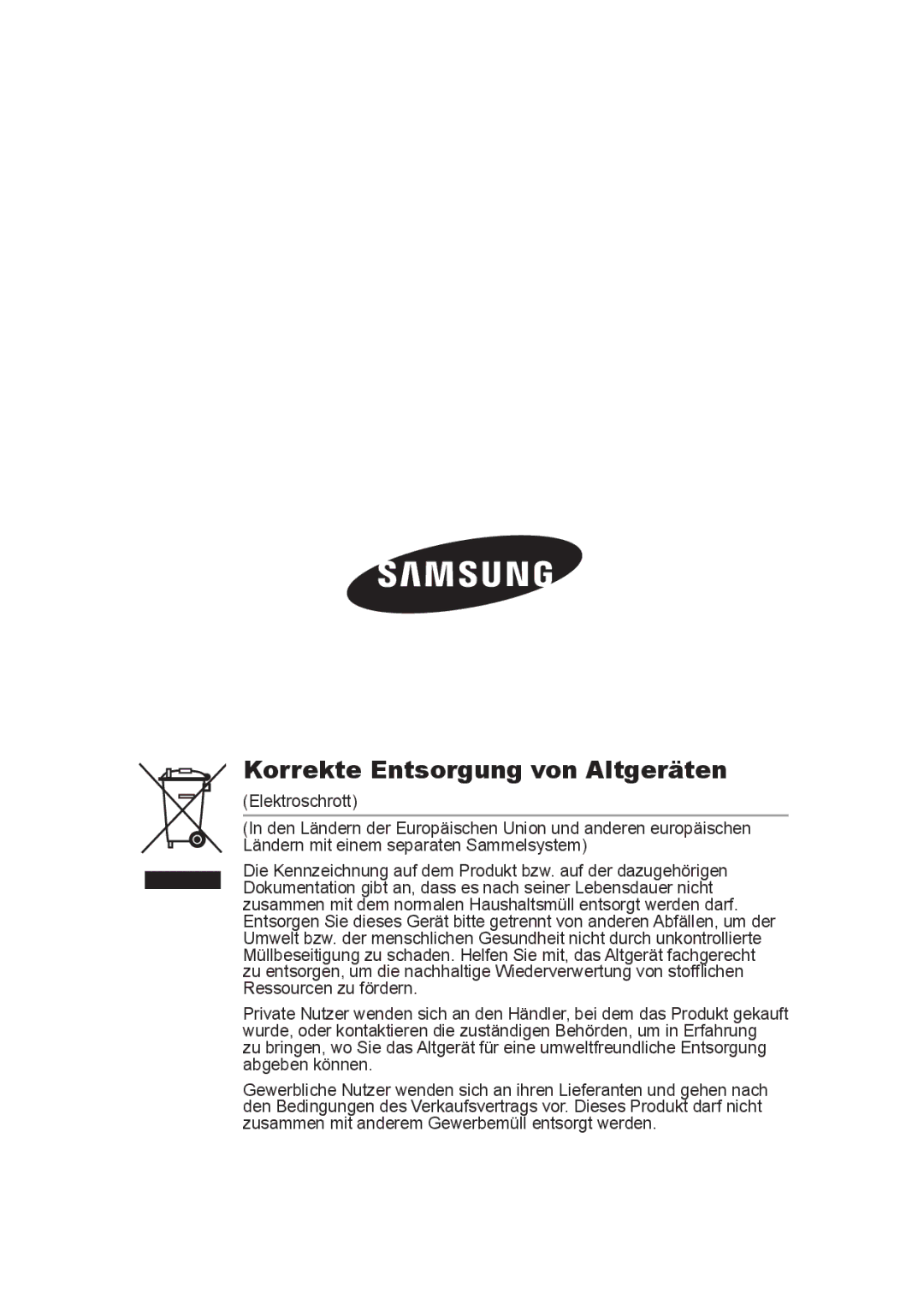 Samsung SCC-A2013P, SCC-B2013P, SCC-B2313P, SCC-A2313P manual Korrekte Entsorgung von Altgeräten 